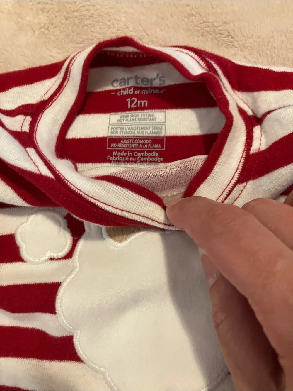 Carter’s Christmas Pajamas 12M Red White Striped Santa 2-Piece Set